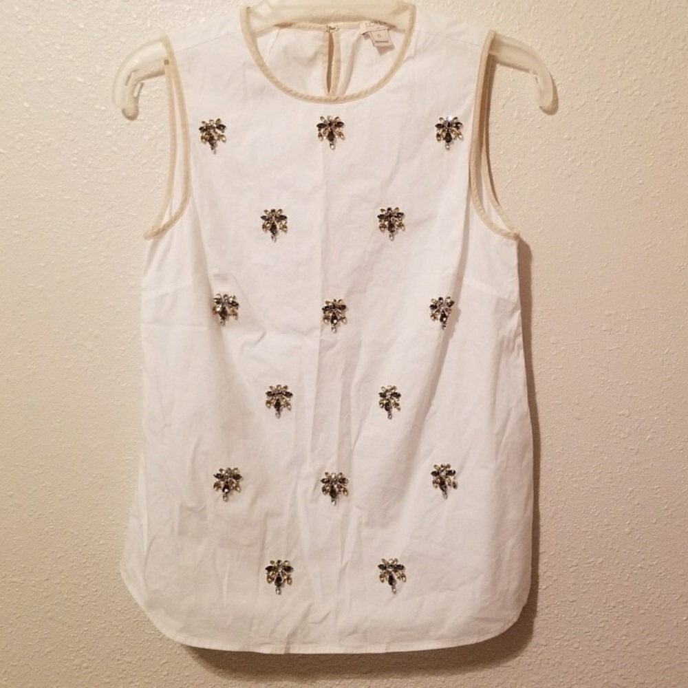 J. Crew White/Cream Embellished Sleeveless Blouse